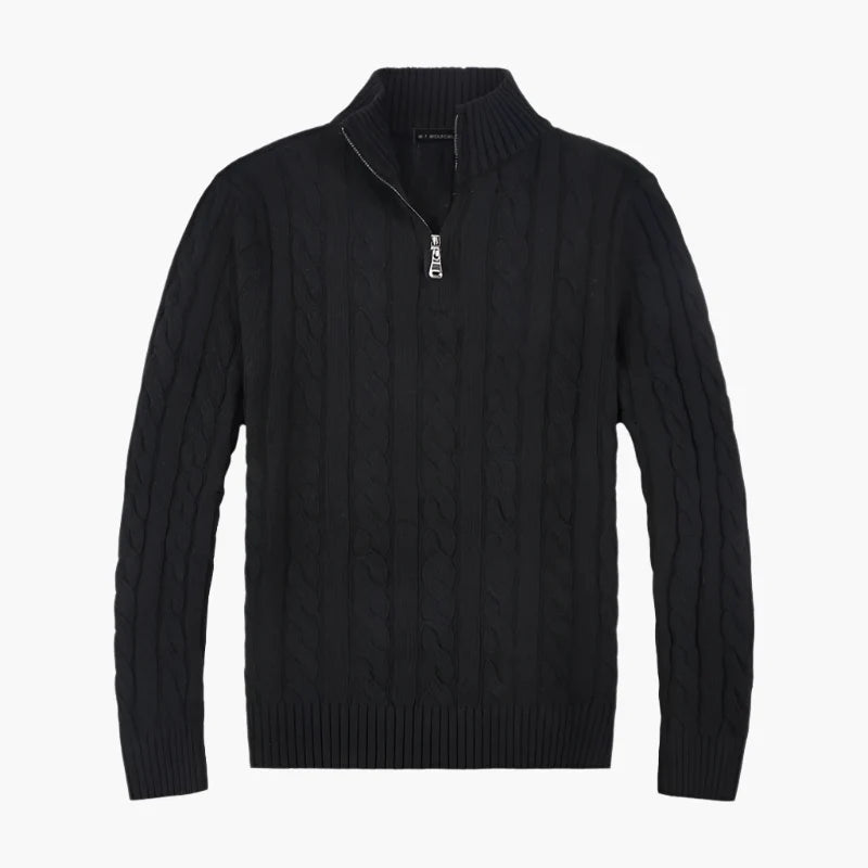 Herren Strickpullover mit Zopfmuster und halbem Reißverschluss – Eleganter Freizeit-Look
