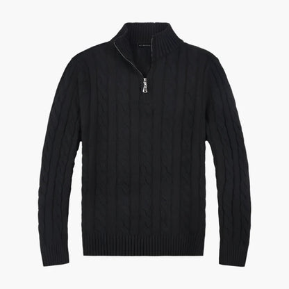 Herren Strickpullover mit Zopfmuster und halbem Reißverschluss – Eleganter Freizeit-Look