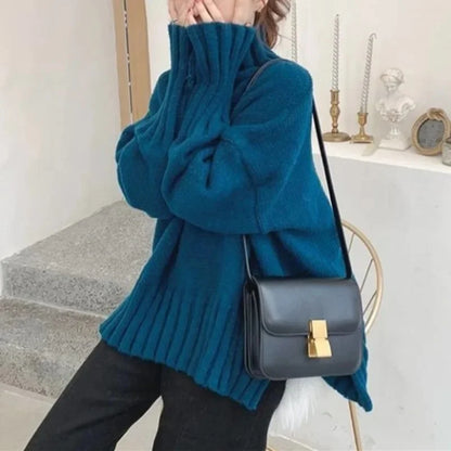Damen Strickpullover im koreanischen Stil mit hohem Kragen – Modischer Herbst- und Winterpullover für vielseitige Outfits