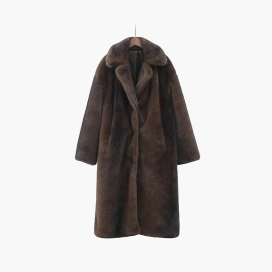 Damen Langer Kunstfell Trenchcoat – Eleganter Wintermantel im klassischen Stil für stilbewusste Frauen