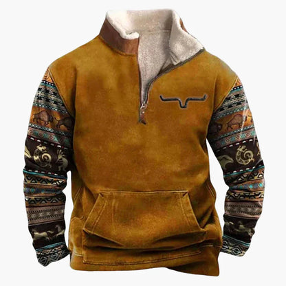 Herren Vintage Western Quarter-Zip Pullover mit Aztekenmuster – Freizeit & Outdoor