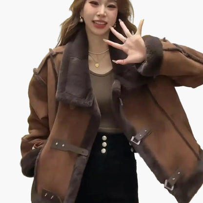 Damen Lässige Winter Fliegerjacke mit Kunstfell – Modische Kurzjacke für Freizeit und Alltag