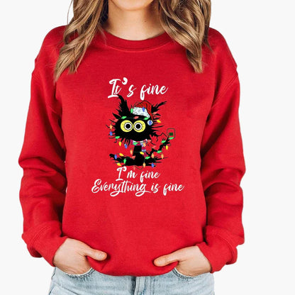Damen Weihnachtspullover mit Katze und Lichterkette – Lustiger Winter Sweater für Alltag und Festtage
