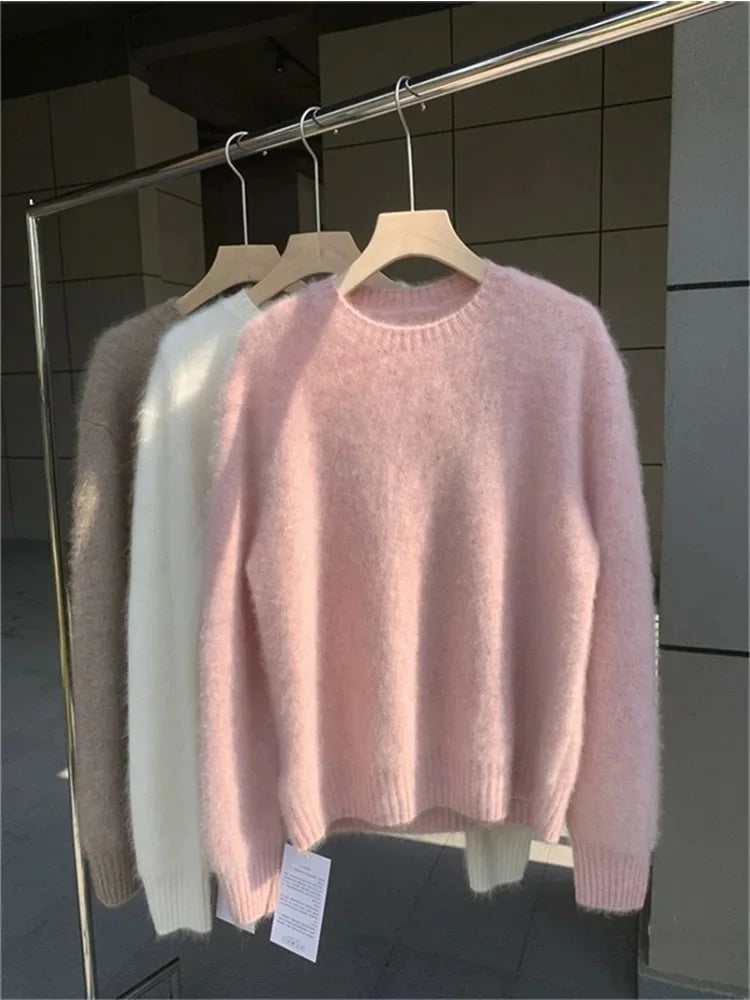 Damen Flauschiger Oversize Pullover – Kuscheliger Strickpullover für Herbst und Winter, Lässiger Stil