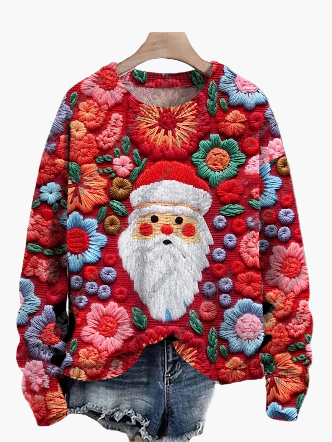Damen Weihnachtspullover mit 3D-Stickereien – Lustiger Strickpullover im Festtagsstil