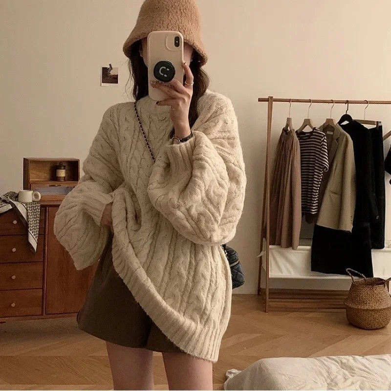 Damen Oversize Strickpullover im Koreanischen Stil – Lässige Herbst Winter Mode für Alltag und Freizeit