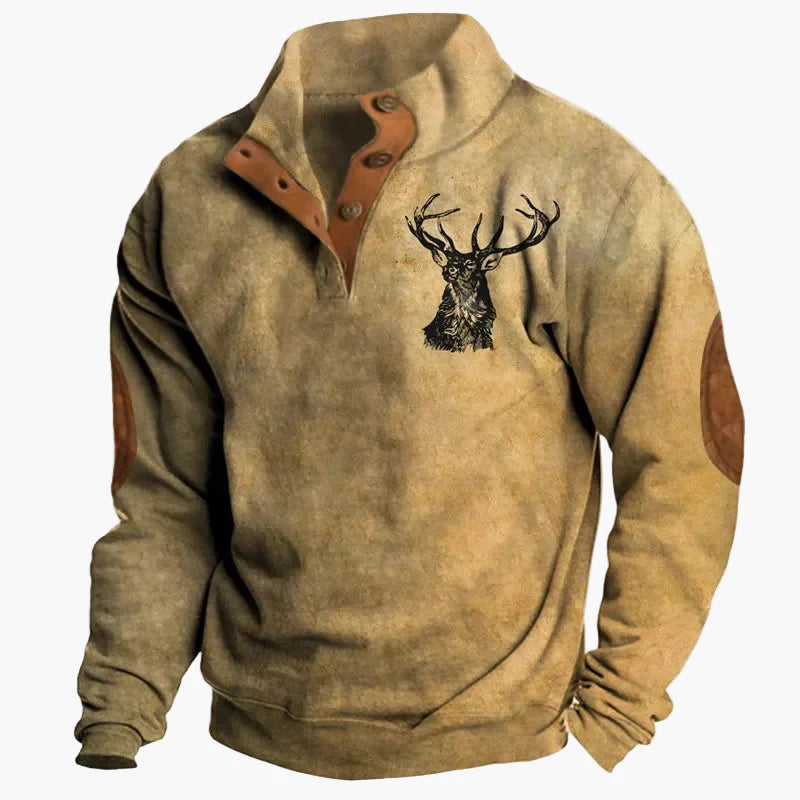 Herren Vintage Western Pullover mit Aztekenmuster und Halbknopfleiste – Freizeit Langarmshirt