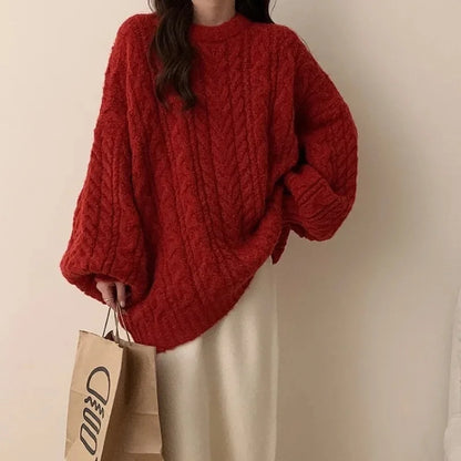 Damen Oversize Strickpullover im Koreanischen Stil – Lässige Herbst Winter Mode für Alltag und Freizeit