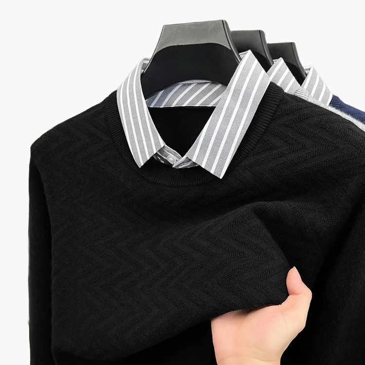 Herren Strickpullover mit gestreiftem Hemdkragen – Eleganter Business- und Freizeit-Look