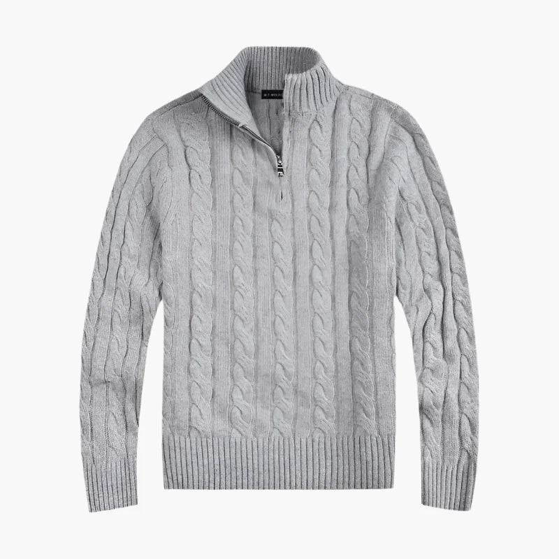 Herren Strickpullover mit Zopfmuster und halbem Reißverschluss – Eleganter Freizeit-Look