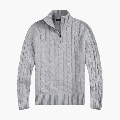 Herren Strickpullover mit Zopfmuster und halbem Reißverschluss – Eleganter Freizeit-Look