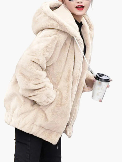 Damen Kuschelige Oversize Teddyjacke mit Kapuze – Modische Freizeit Winterjacke