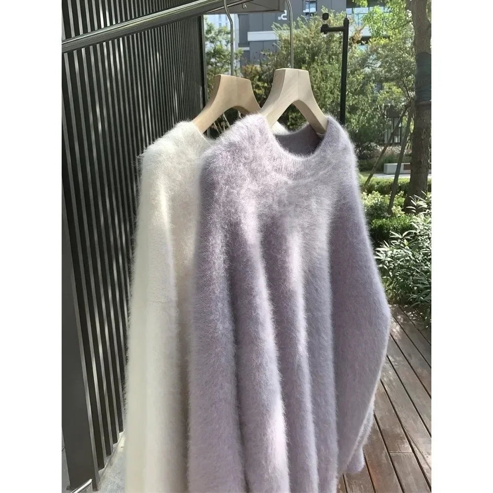 Damen Flauschiger Oversize Pullover – Kuscheliger Strickpullover für Herbst und Winter, Lässiger Stil