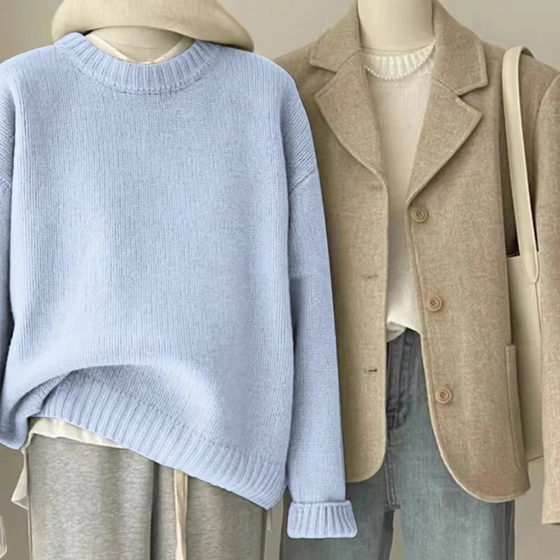 Damen Retro Strickpullover und Blazer Set – Lässiger Vintage Streetstyle für Herbst und Winter