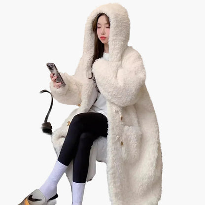 Damen Kuscheliger Oversize Teddy Dufflecoat für Winter – Modischer Langer Mantel mit Raglanärmeln