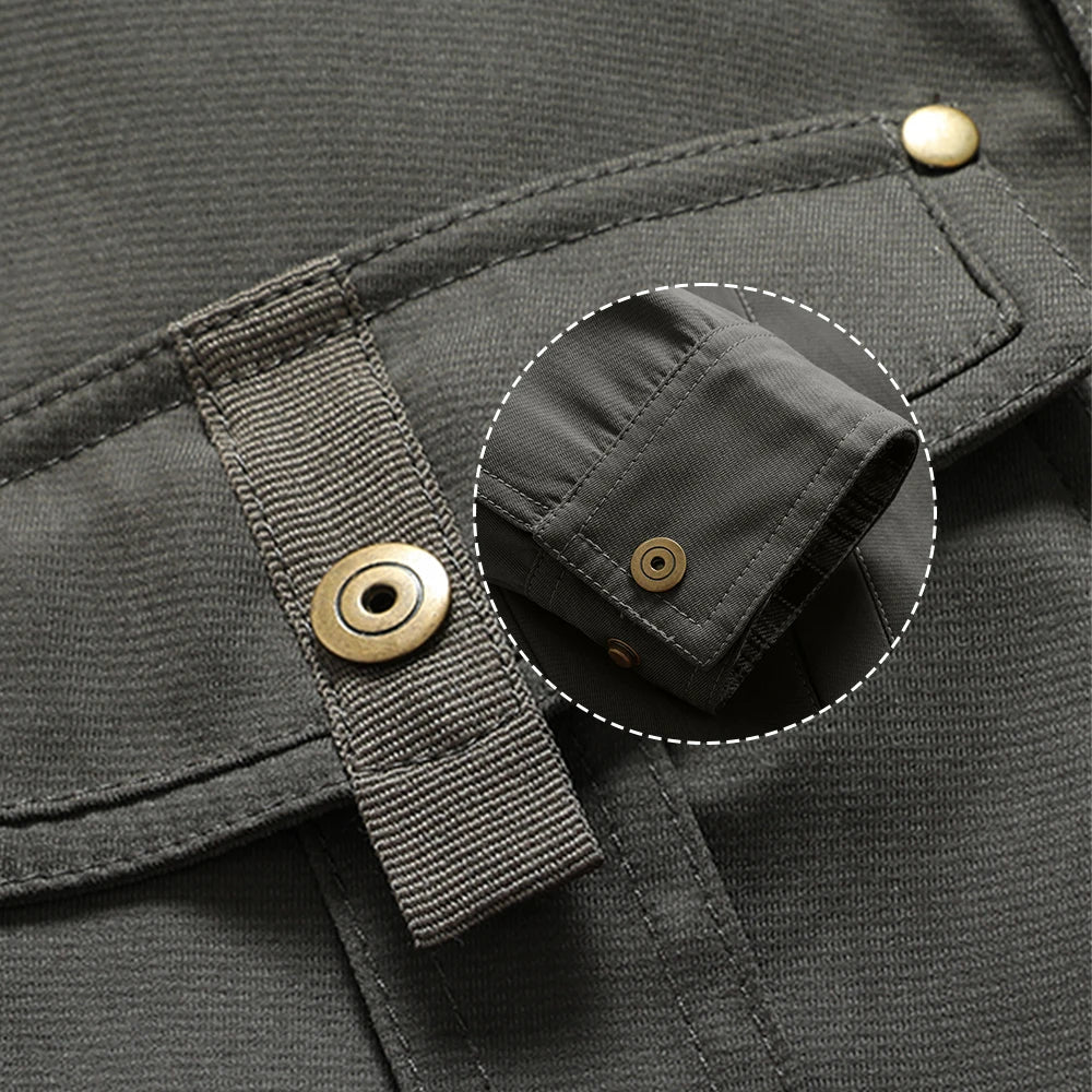 Herren Übergangsjacke mit Flanellfutter – Freizeit Overshirt im Western Cowboy Stil, Knopfleiste