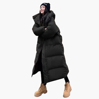 Damen Lange Pufferjacke mit Kapuze – Entspannter Wintermantel für Alltag & Outdoor
