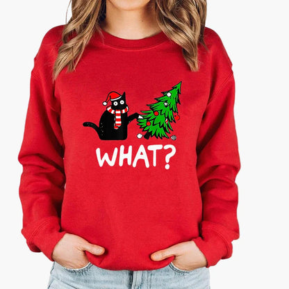 Damen Weihnachtspullover mit Katze und Lichterkette – Lustiger Winter Sweater für Alltag und Festtage