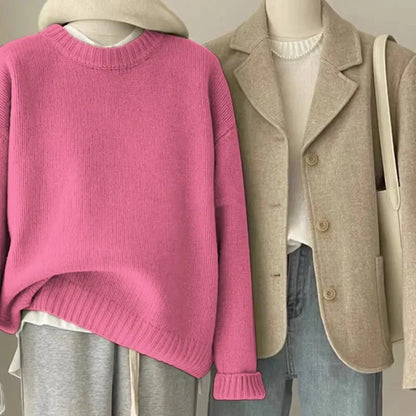 Damen Retro Strickpullover und Blazer Set – Lässiger Vintage Streetstyle für Herbst und Winter