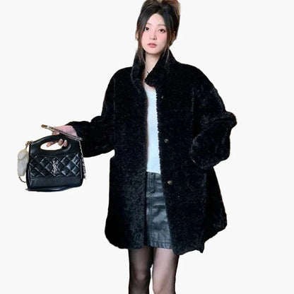 Damen Teddyfell Winterjacke Lässig Warm Modern