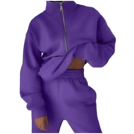 Damen Freizeit Trainingsanzug mit Reißverschluss – Bequemer Zweiteiler für Alltag und Sport