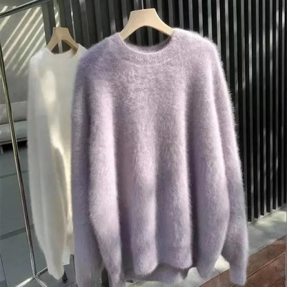 Damen Flauschiger Oversize Pullover – Kuscheliger Strickpullover für Herbst und Winter, Lässiger Stil