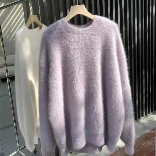Damen Flauschiger Oversize Pullover – Kuscheliger Strickpullover für Herbst und Winter, Lässiger Stil