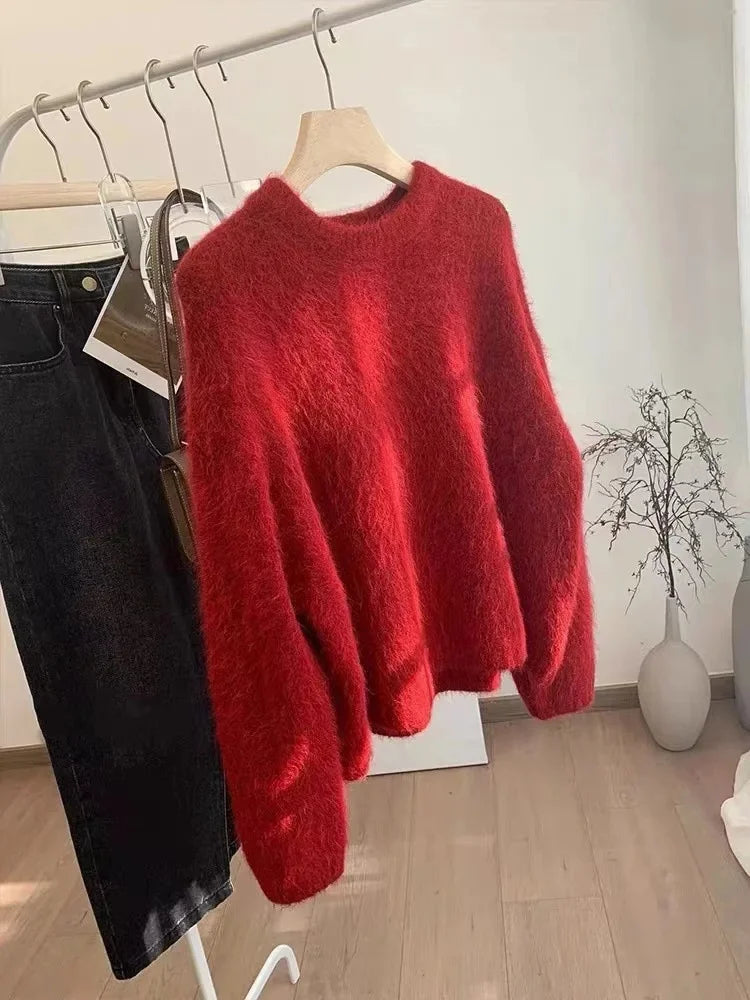 Damen Flauschiger Oversize Pullover – Kuscheliger Strickpullover für Herbst und Winter, Lässiger Stil