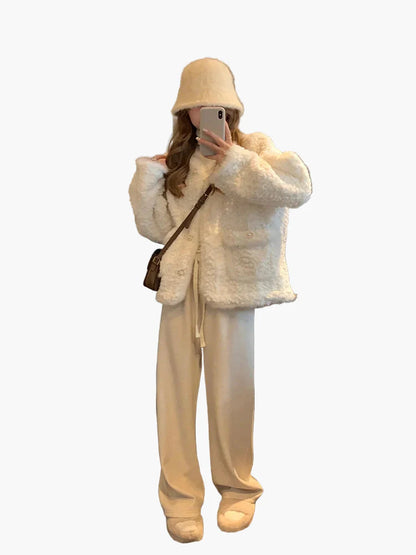 Damen Teddyfell Jacke Winter Warm Kurz Mantel Modisch Eleganter Stil