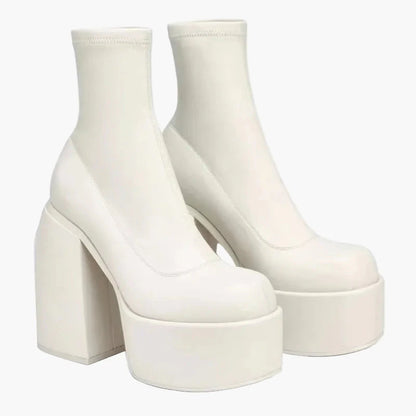 Damen Plateau Stiefel mit Blockabsatz – Modische High Heel Stiefeletten für Party & Streetstyle