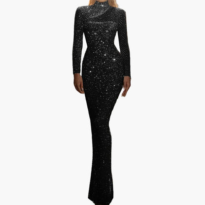 Damen Abendkleid Glitzer Bodycon Langarm Elegant für Gala und Party