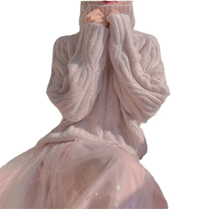 Damen Pullover im Koreanischen Stil – Lockerer Rollkragenpullover für Herbst und Winter, Elegant und Gemütlich