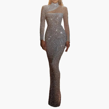Damen Abendkleid Glitzer Bodycon Langarm Elegant für Gala und Party