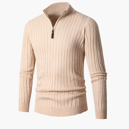Herren Strickpullover mit Stehkragen und Reißverschluss – Modernes Rippenmuster, Eleganter Freizeit- und Business-Look