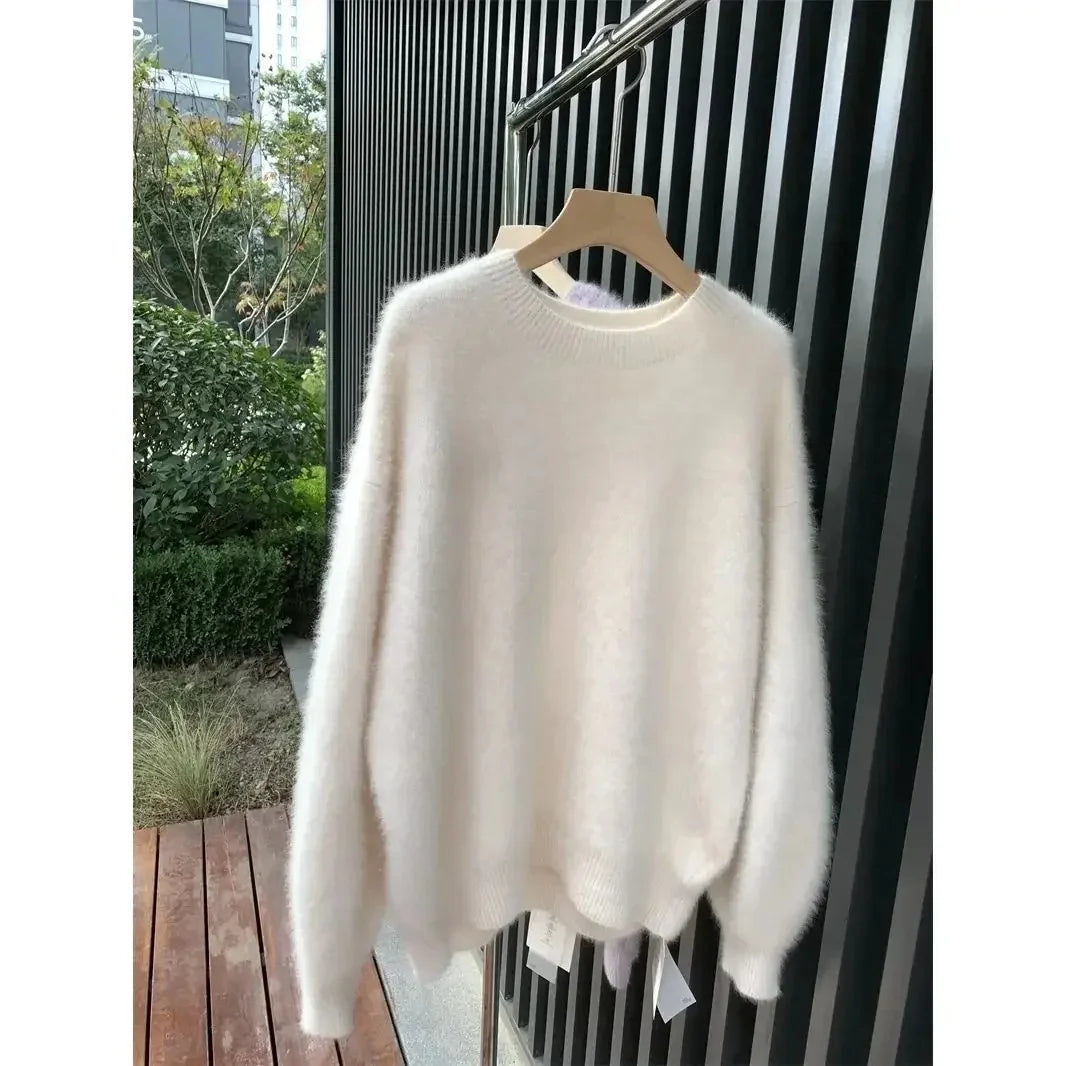 Damen Flauschiger Oversize Pullover – Kuscheliger Strickpullover für Herbst und Winter, Lässiger Stil