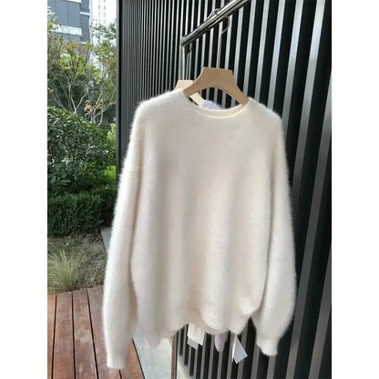 Damen Flauschiger Oversize Pullover – Kuscheliger Strickpullover für Herbst und Winter, Lässiger Stil