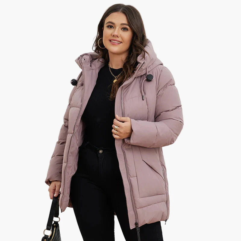 Damen Winter Steppjacke mit Kapuze – Plus-Size, modisch und warm für Alltag und Freizeit