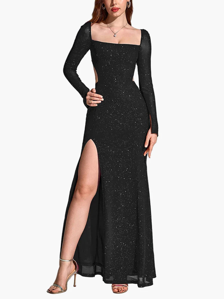 Damen Abendkleid mit Schlitz, Eleganter Maxikleid Stil für festliche Anlässe und Partys