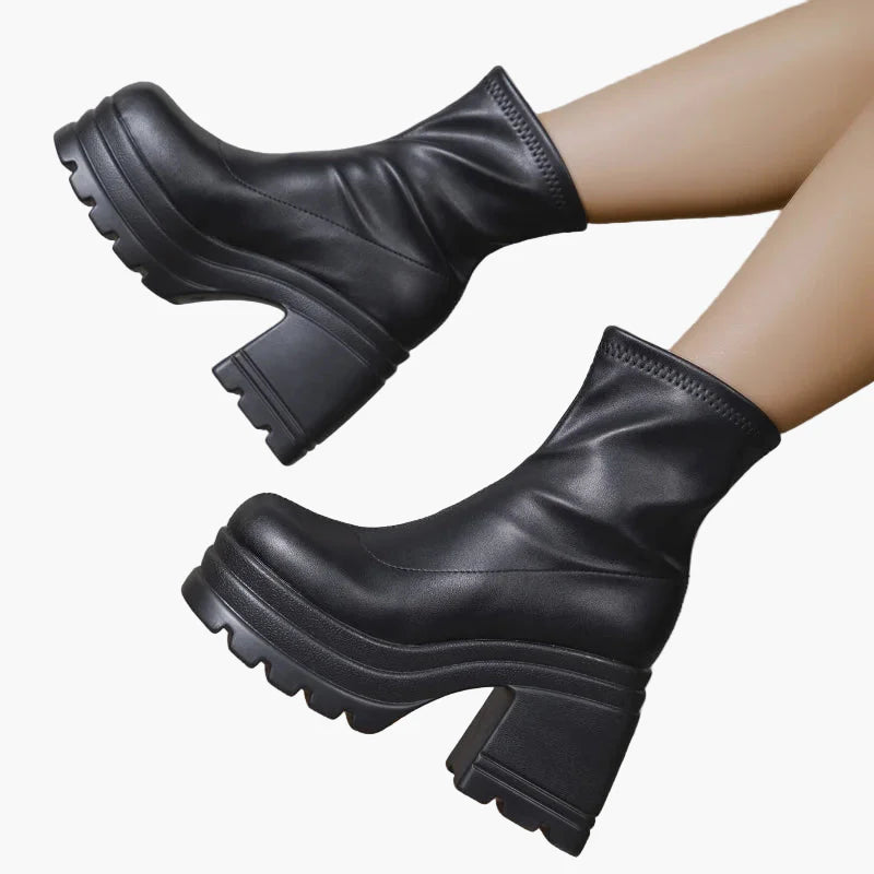 Damen Plateau Stiefel mit Blockabsatz – Modische High Heel Stiefeletten für Party & Streetstyle