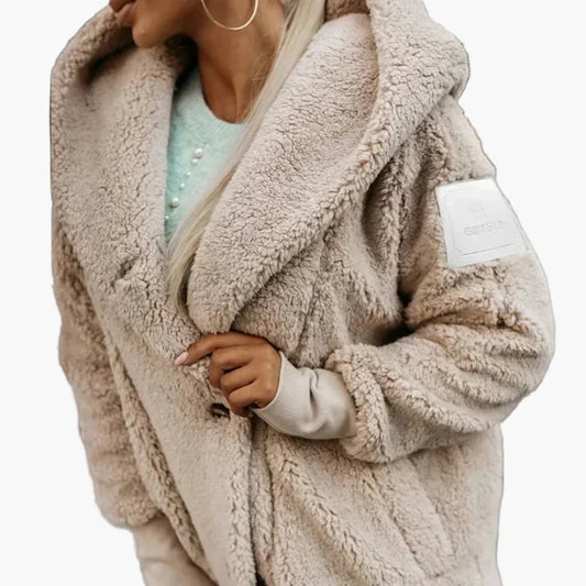 Damen Teddy Mantel mit Kapuze – Kuschelige Oversize Jacke für Herbst und Winter