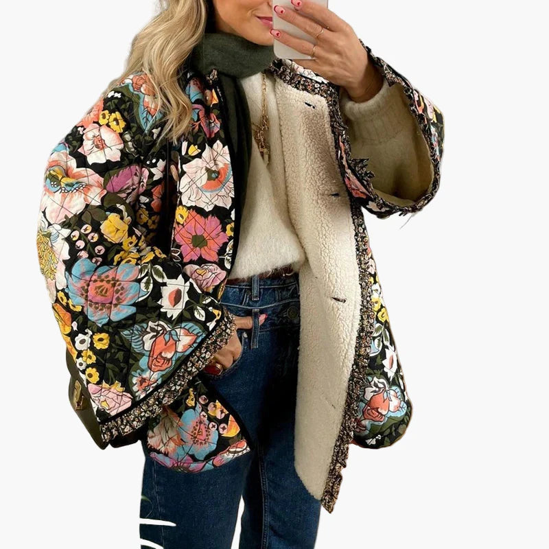 Damen Vintage Blumen Steppjacke – Boho Style für Frühling und Sommer