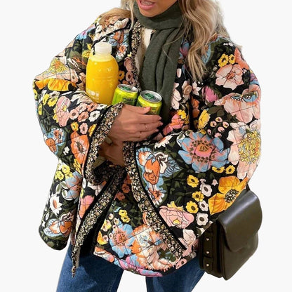 Damen Vintage Blumen Steppjacke – Boho Style für Frühling und Sommer