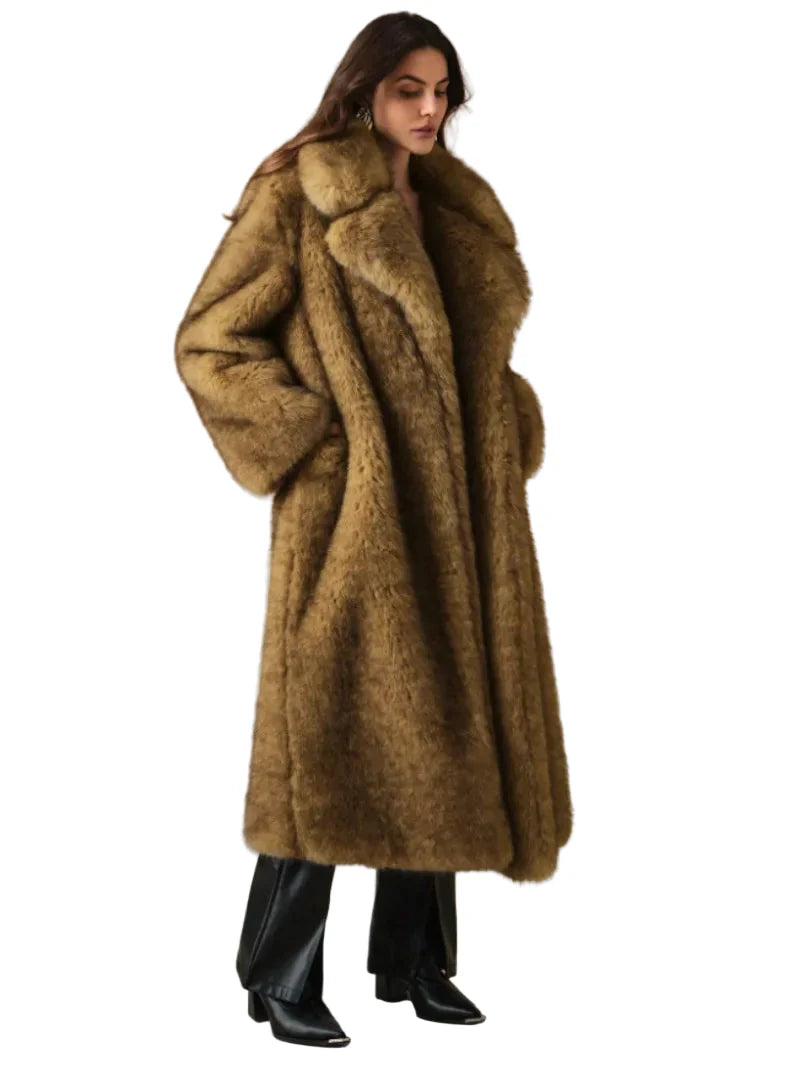 Damen Luxus Oversize Kunstpelzmantel – Eleganter Wintermantel im Vintage-Stil für stilbewusste Frauen
