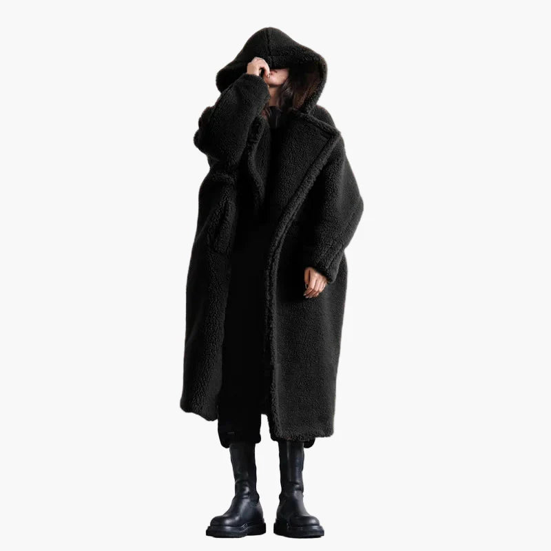 Damen Oversize Teddy Mantel mit Kapuze – Winter Warmer Streetwear Style