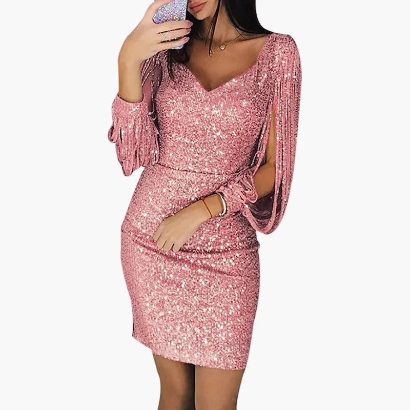 Damen Pailletten-Kleid mit Fransenärmeln – Elegantes Partykleid im Bodycon-Stil für besondere Anlässe