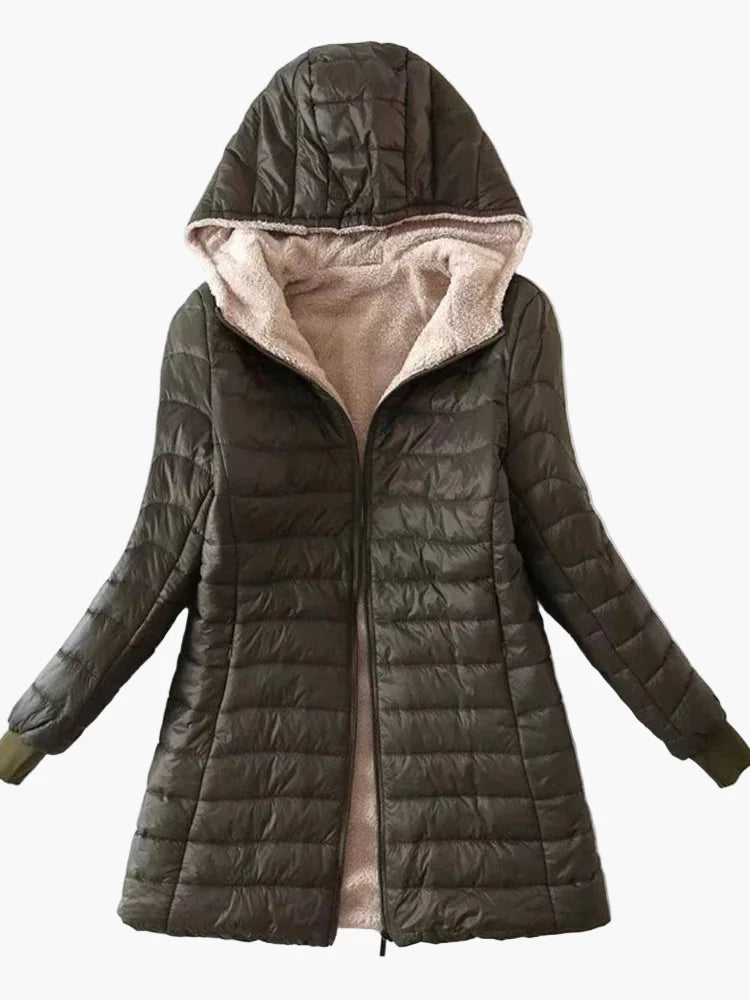 Damen Steppmantel mit Kapuze – Winterjacke mit Fleece-Innenfutter für Alltag & Outdoor