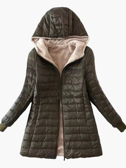 Damen Steppmantel mit Kapuze – Winterjacke mit Fleece-Innenfutter für Alltag & Outdoor