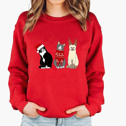 Damen Weihnachtspullover mit Katze und Lichterkette – Lustiger Winter Sweater für Alltag und Festtage