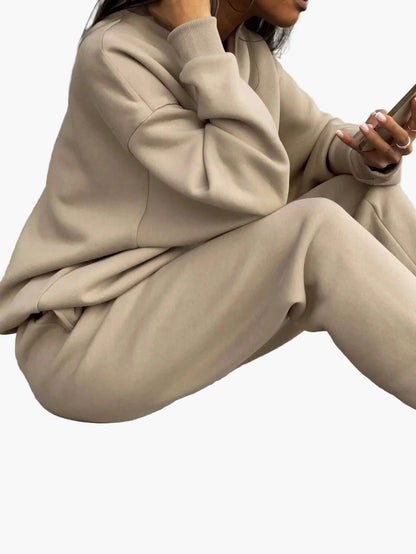 Damen Freizeit Zweiteiler Set – Bequemer Pullover mit Reißverschluss und Jogginghose, Lässiger Streetwear-Look für Alltag und Freizeit