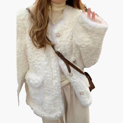 Damen Teddyfell Jacke Winter Warm Kurz Mantel Modisch Eleganter Stil